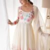 NKB-25WHITE_1.jpg Floral Elegance: Cream Color Flower Print Anarkali with Zari Work and Dupatta