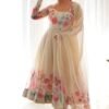 NKB-25WHITE_3.jpg Floral Elegance: Cream Color Flower Print Anarkali with Zari Work and Dupatta