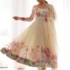 NKB-25WHITE_5.jpg Floral Elegance: Cream Color Flower Print Anarkali with Zari Work and Dupatta