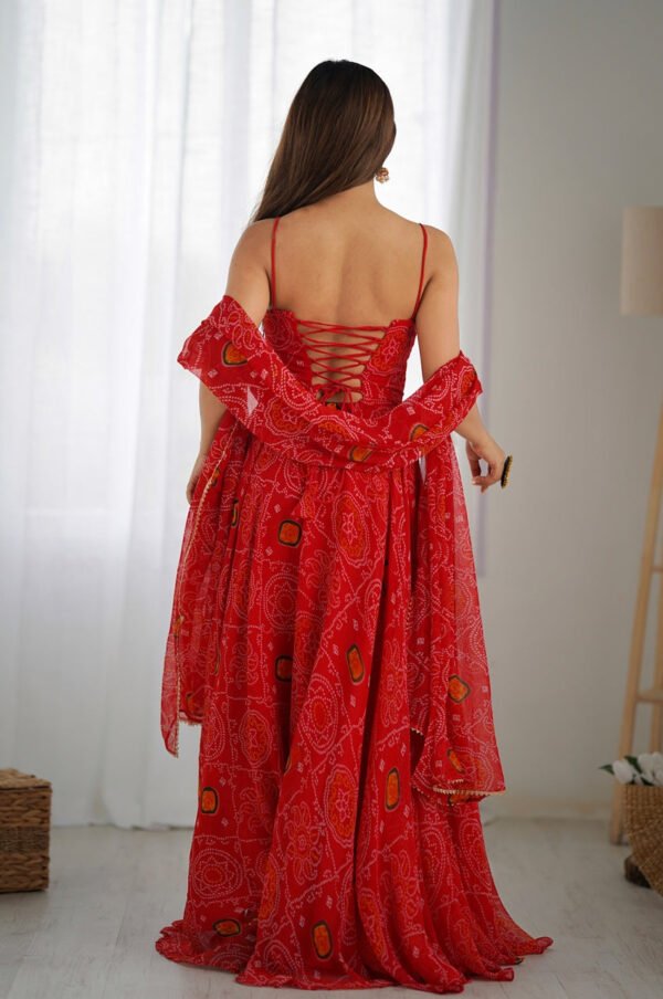 NKB-31_1.jpg Red Bandhej Print Chiffon Anarkali Gown with Dupatta
