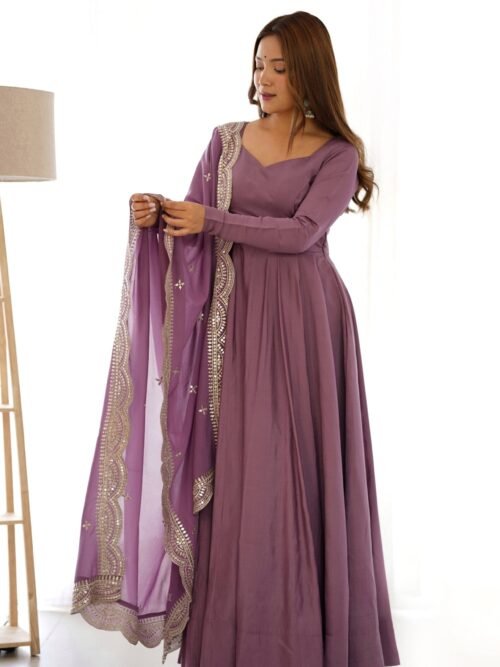 NKB-40ONION_3.jpg Mauve Pure Romansilk Chanderi Anarkali Suit with Embroidered Dupatta
