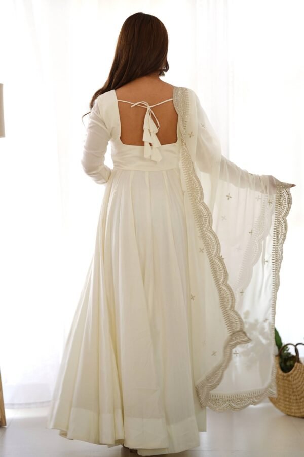 NKB-40WHITE_4.jpg Exquisite White Heavy Pure Romansilk Anarkali Suit with Embroidery Sequence Dupatta
