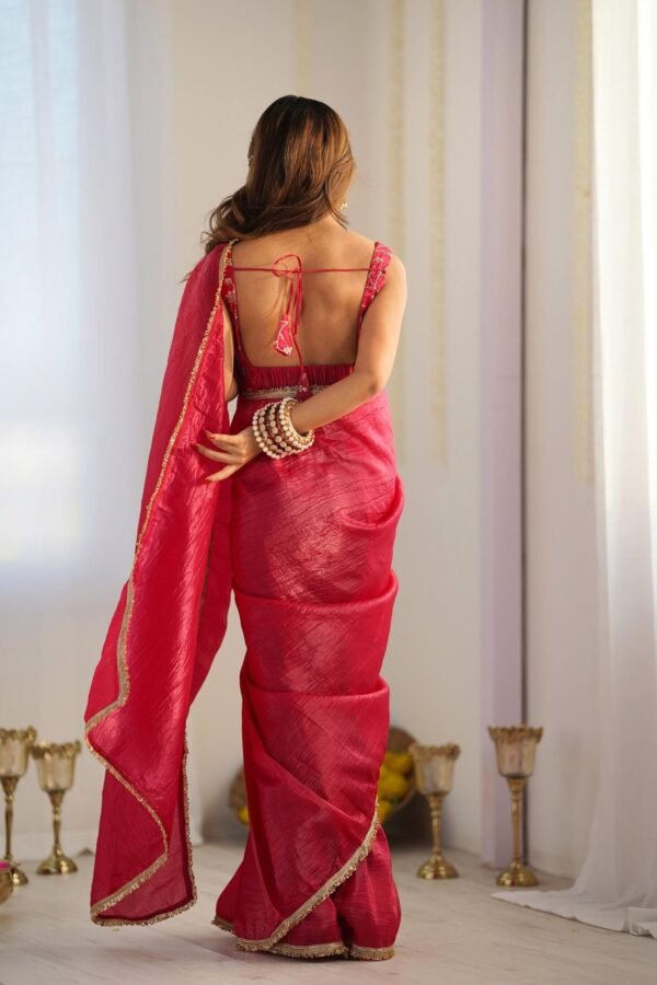 NKB-44RANI_1.jpg Premium Gold Crush Tissue Silk Ready-to-Wear Saree with Stitched Blouse