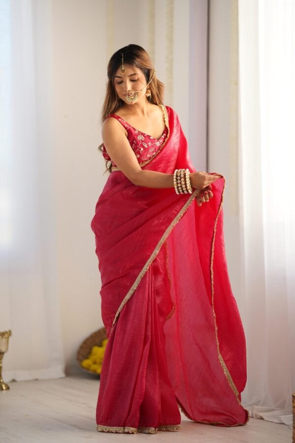 NKB-44RANI_3.jpg Premium Gold Crush Tissue Silk Ready-to-Wear Saree with Stitched Blouse