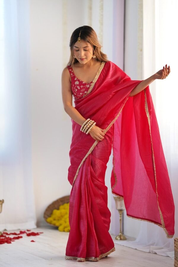 NKB-44RANI_4.jpg Premium Gold Crush Tissue Silk Ready-to-Wear Saree with Stitched Blouse
