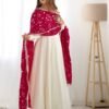 NKB-45WHITE_1.jpg White Vichitra Silk Anarkali Suit with Rani Pink Heavy Dupatta