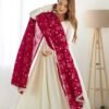 NKB-45WHITE_2.jpg White Vichitra Silk Anarkali Suit with Rani Pink Heavy Dupatta