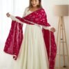 NKB-45WHITE_3.jpg White Vichitra Silk Anarkali Suit with Rani Pink Heavy Dupatta