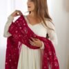 NKB-45WHITE_4.jpg White Vichitra Silk Anarkali Suit with Rani Pink Heavy Dupatta