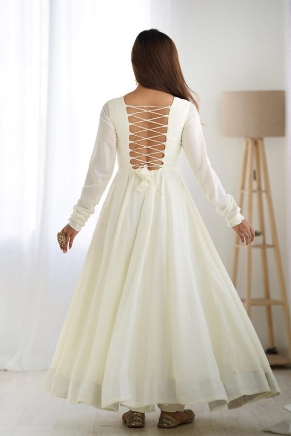 NKB-45WHITE_6.jpg White Vichitra Silk Anarkali Suit with Rani Pink Heavy Dupatta