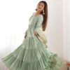 NKB-47PISTA_2.jpg Pistachio Green Roman Silk Four-Layer Anarkali Gown Set