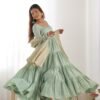 NKB-47PISTA_7.jpg Pistachio Green Roman Silk Four-Layer Anarkali Gown Set
