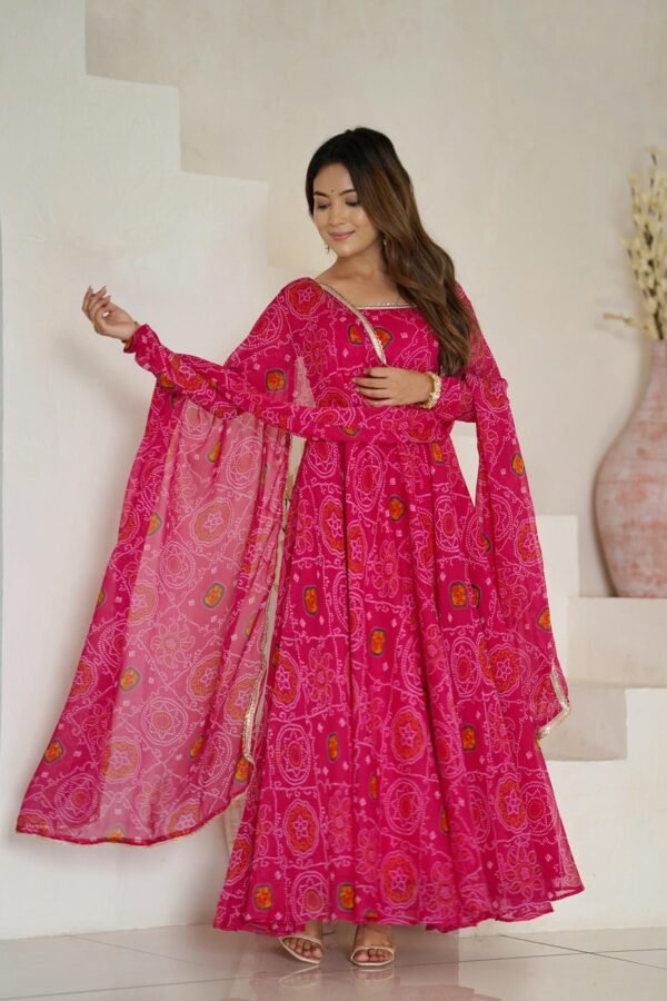 NKB-48RANI_1.jpg Rani Pink Bandhej Print Chiffon Anarkali Suit Set