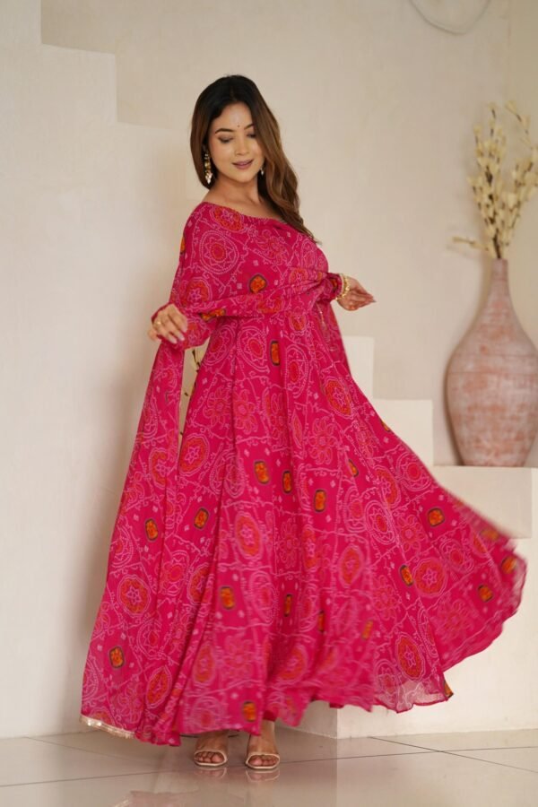 NKB-48RANI_2.jpg Rani Pink Bandhej Print Chiffon Anarkali Suit Set