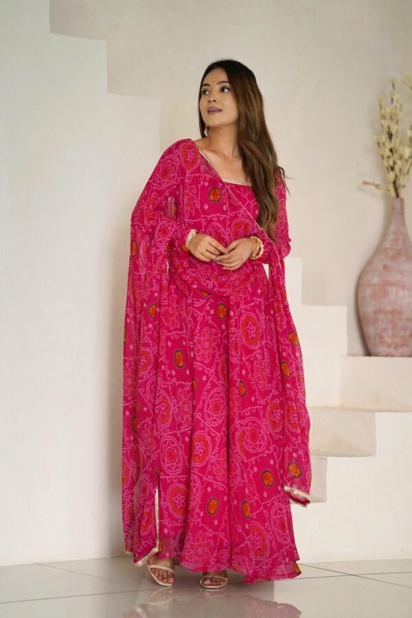 NKB-48RANI_3.jpg Rani Pink Bandhej Print Chiffon Anarkali Suit Set