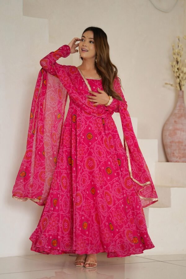 NKB-48RANI_5.jpg Rani Pink Bandhej Print Chiffon Anarkali Suit Set