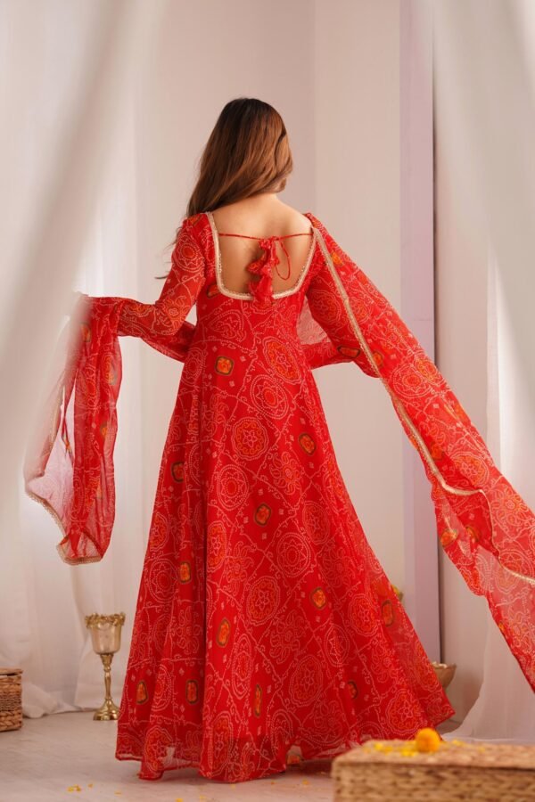 NKB-48RED_1.jpg Red Bandhej Print Chiffon Anarkali Suit Set