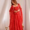 NKB-48RED_4.jpg Red Bandhej Print Chiffon Anarkali Suit Set