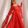 NKB-48RED_5.jpg Red Bandhej Print Chiffon Anarkali Suit Set