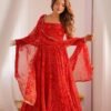 NKB-48RED_6.jpg Red Bandhej Print Chiffon Anarkali Suit Set