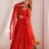 NKB-48RED_7.jpg Red Bandhej Print Chiffon Anarkali Suit Set