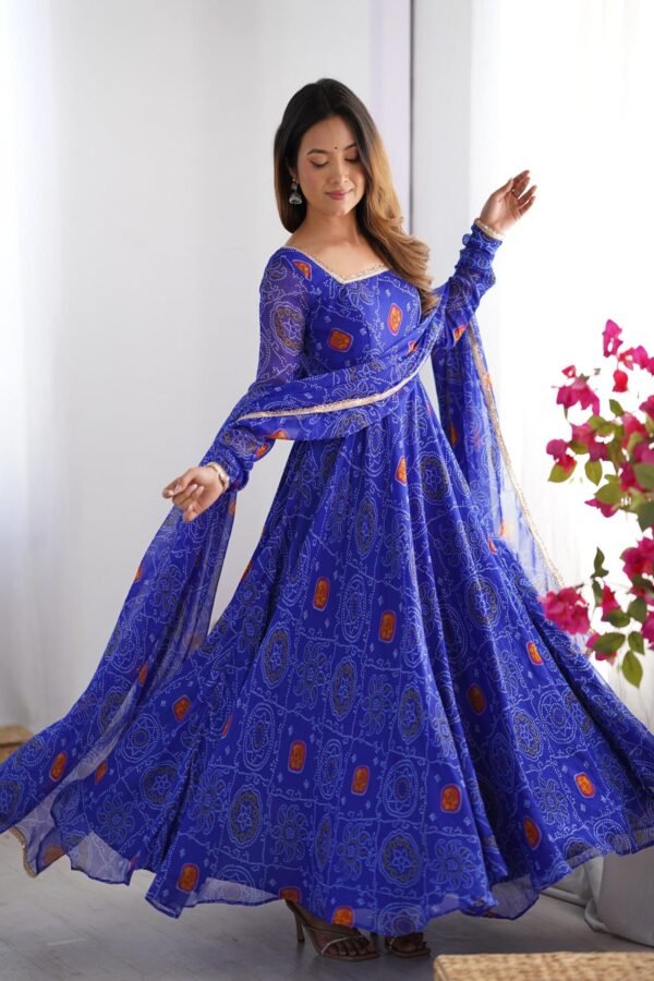 NKB-48ROYAL_2.jpg Royal Blue Bandhej Print Anarkali Suit Set