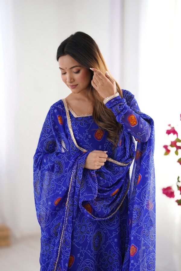 NKB-48ROYAL_3.jpg Royal Blue Bandhej Print Anarkali Suit Set