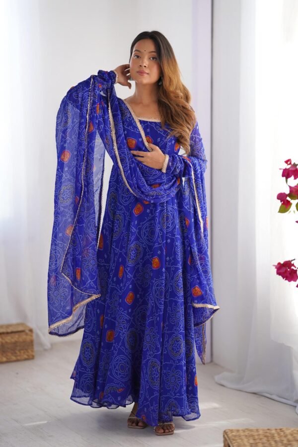 NKB-48ROYAL_4.jpg Royal Blue Bandhej Print Anarkali Suit Set