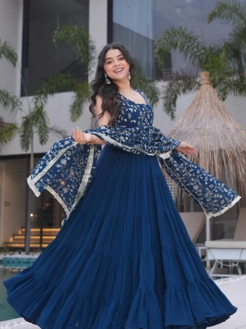 NKB-49_3.jpg Neha Bhandari Teal Blue Anarkali Gown for Special Occasions