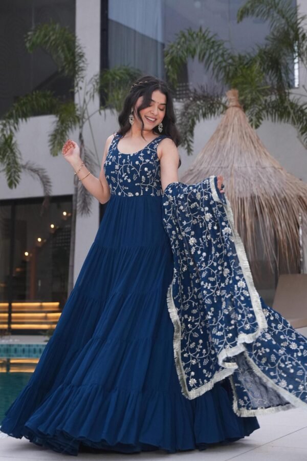NKB-49_4.jpg Neha Bhandari Teal Blue Anarkali Gown for Special Occasions