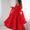 NKB-55RED_3.jpg Red Color Lucknowi Work Anarkali Suit with Ruffle Dupatta