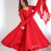 NKB-55RED_4.jpg Red Color Lucknowi Work Anarkali Suit with Ruffle Dupatta