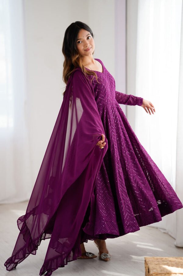NKB-55WINE_4.jpg Wine Color Lucknowi Work Anarkali Suit