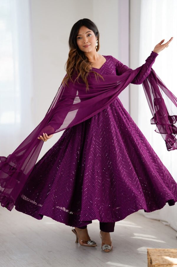 NKB-55WINE_5.jpg Wine Color Lucknowi Work Anarkali Suit