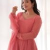 NKB-55_3.jpg Peach Lucknowi Georgette Anarkali Suit Set