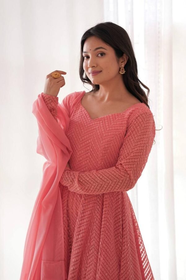 NKB-55_3.jpg Peach Lucknowi Georgette Anarkali Suit Set