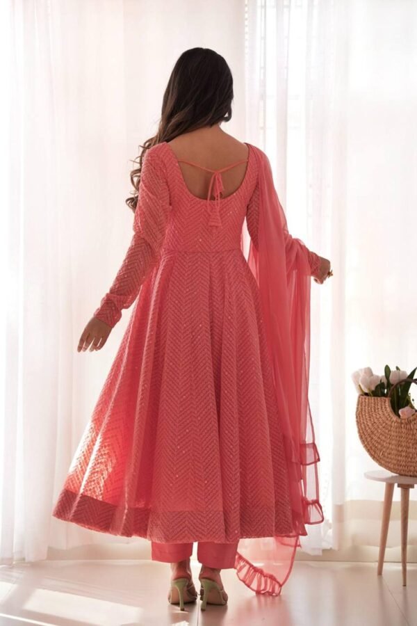 NKB-55_4.jpg Peach Lucknowi Georgette Anarkali Suit Set