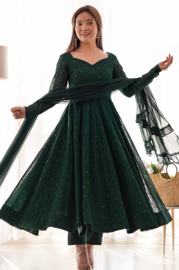 NKB-58_2.jpg Lucknowi Work Jungle Green Anarkali Suit