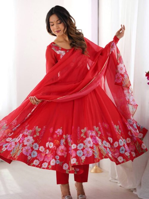NKB-60RED_4.jpg Red Organza Anarkali Suit Set
