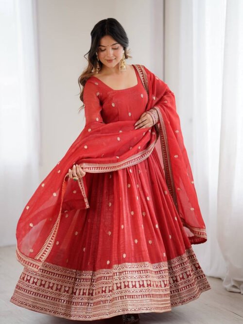 NKB-63RUST_1.jpg Rust Orange Crunchy Silk Anarkali Suit