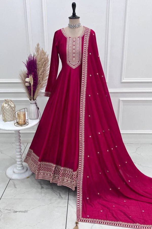 NKB-66DARKPINK_2.jpg Rani Pink Vichitra Silk Anarkali Gown