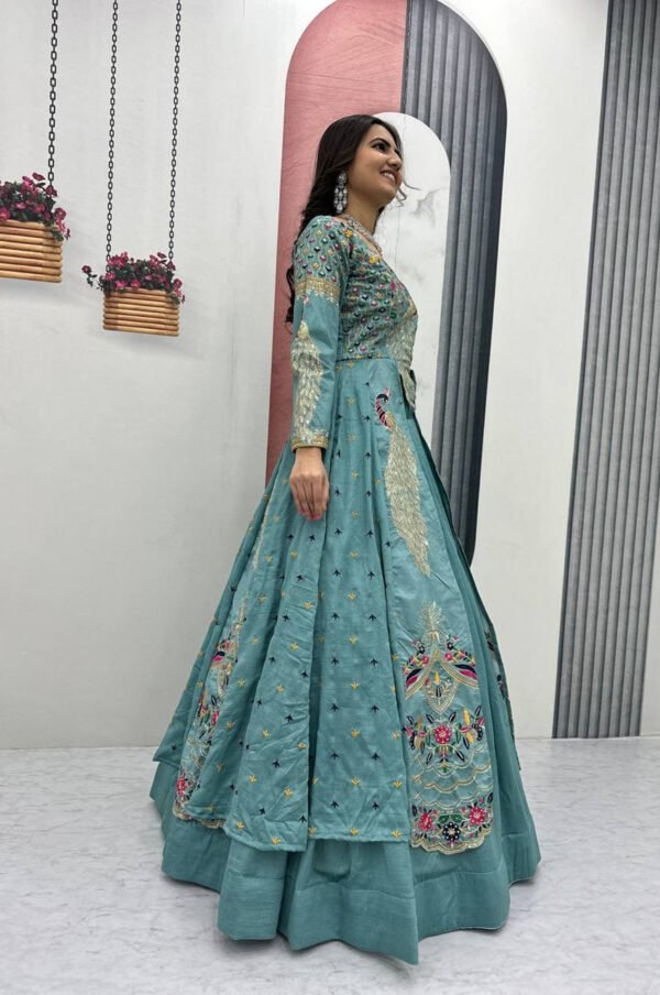 Pc-528_17.jpg Misty Teal Crop Top Lehenga with Embroidered Shrug
