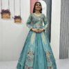 Pc-528_18.jpg Misty Teal Crop Top Lehenga with Embroidered Shrug