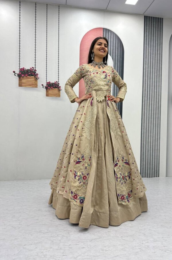 Pc-528_2.jpg Cream Color Crop Top Lehenga with Embroidered Shrug