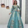 Pc-528_24.jpg Misty Teal Crop Top Lehenga with Embroidered Shrug