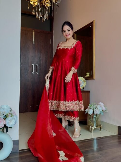 RED-STD_1.jpg Red Color Vichitra Silk Royal Suit Set