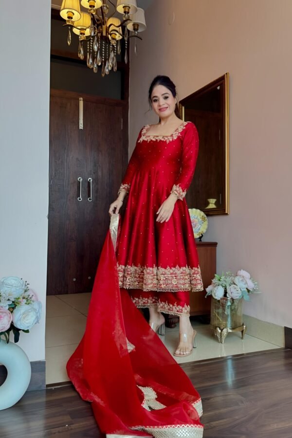 RED-STD_1.jpg Red Color Vichitra Silk Royal Suit Set