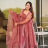 SK-D01_1.jpg Stunning Salmon Soft Organza Anarkali Suit Set with Lace Border Dupatta