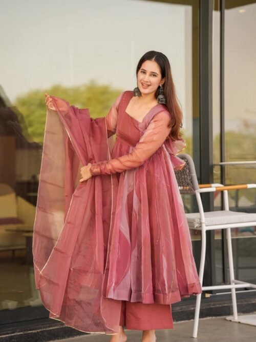 SK-D01_1.jpg Stunning Salmon Soft Organza Anarkali Suit Set with Lace Border Dupatta