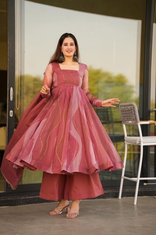 SK-D01_3.jpg Stunning Salmon Soft Organza Anarkali Suit Set with Lace Border Dupatta